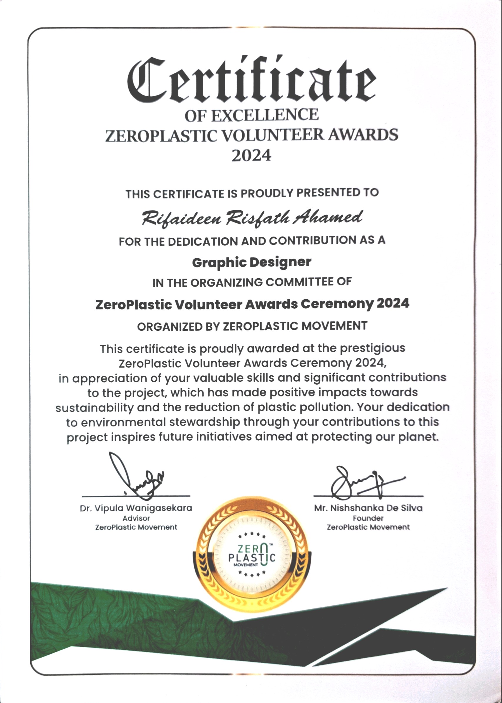 ZeroPlastic Volunteer Award