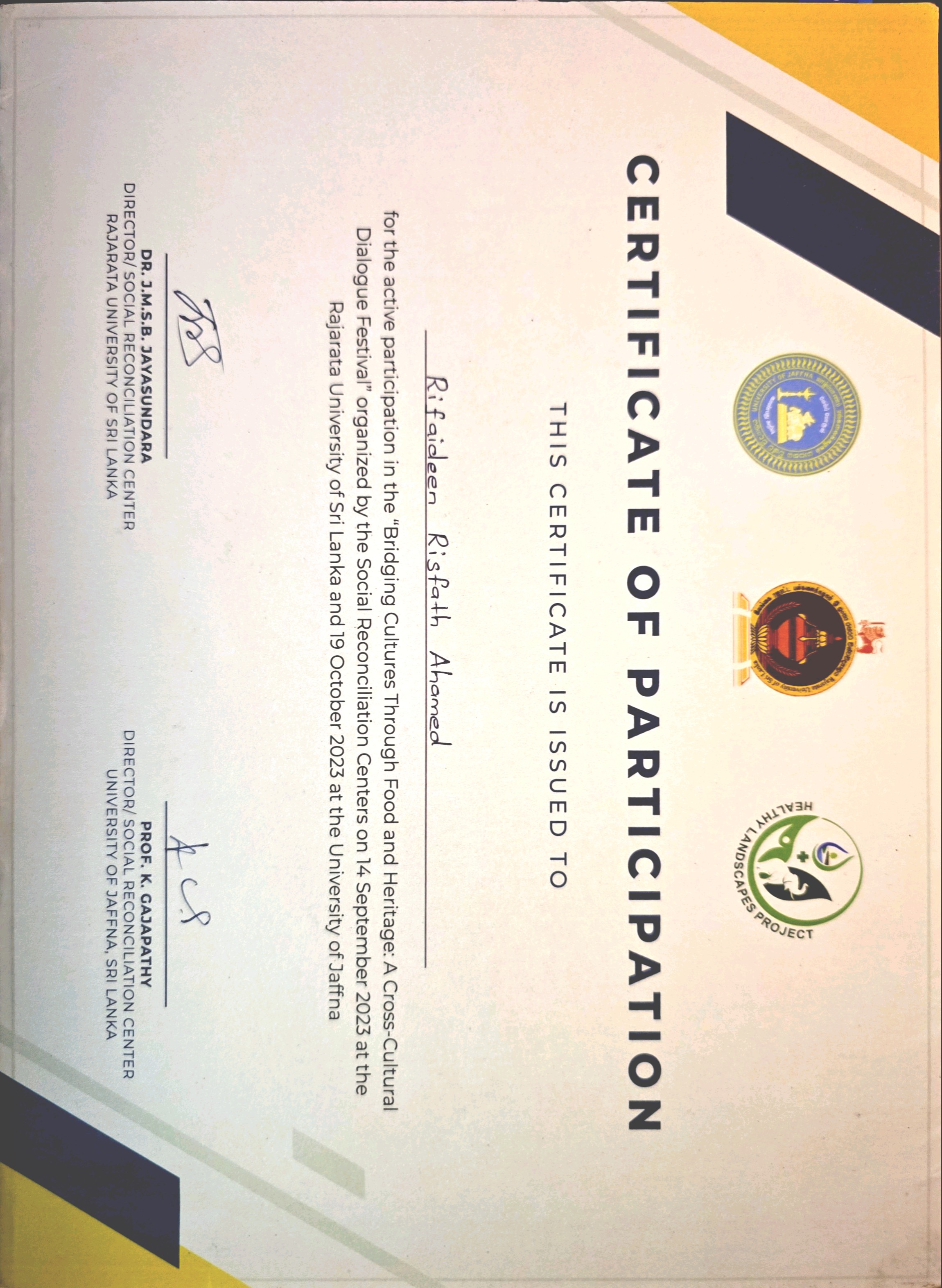 Cultural Festival Certificate